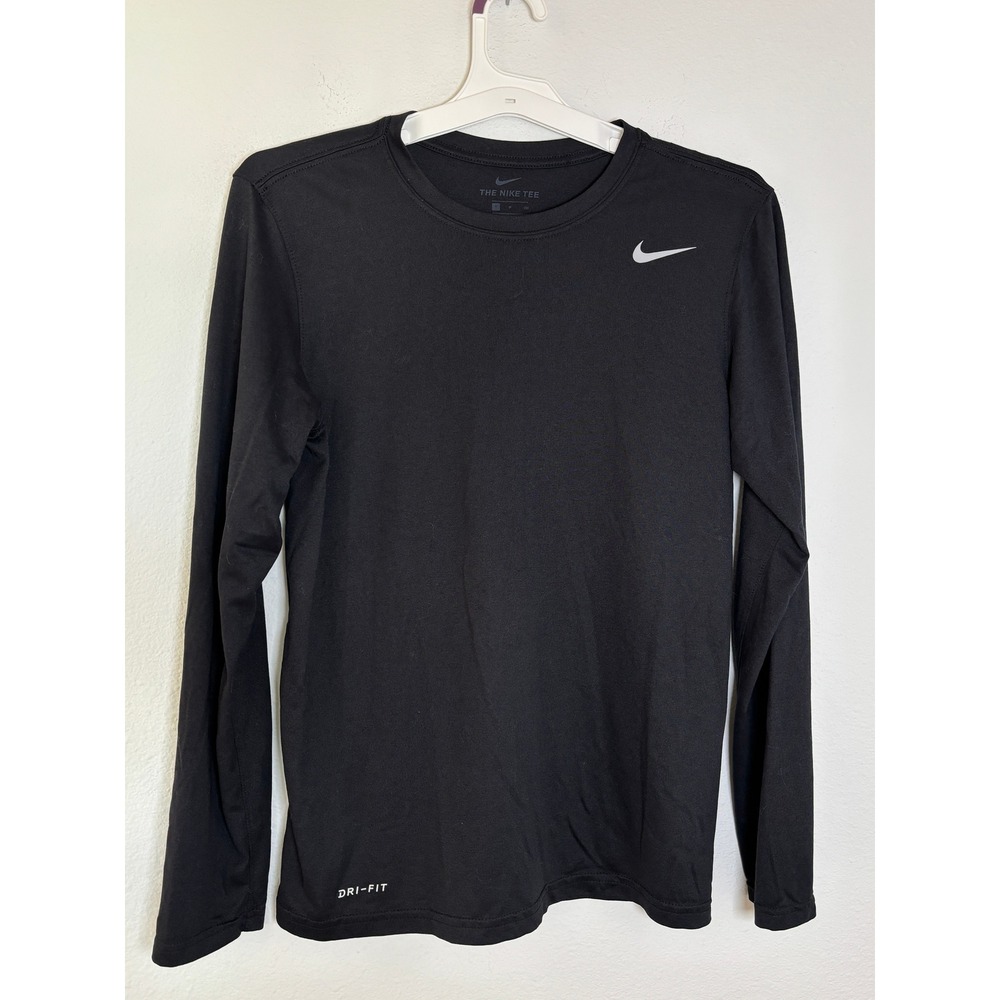 Nike Dri-FIT Long Sleeve Shirt Mens Small Black Athletic Training Tee Swoosh